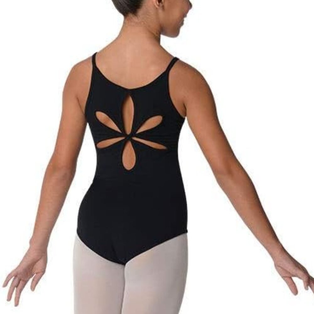 DanzNmotion by Danshuz Girl's Empire Front Seam Black Leotard - Girl Size 12/14